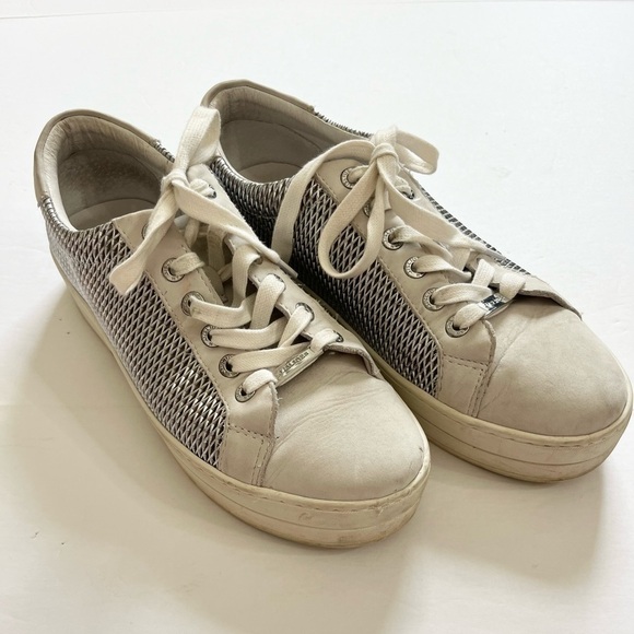 J Slides NYC Leather Sneakers White Silver Size 9 - Picture 1 of 8